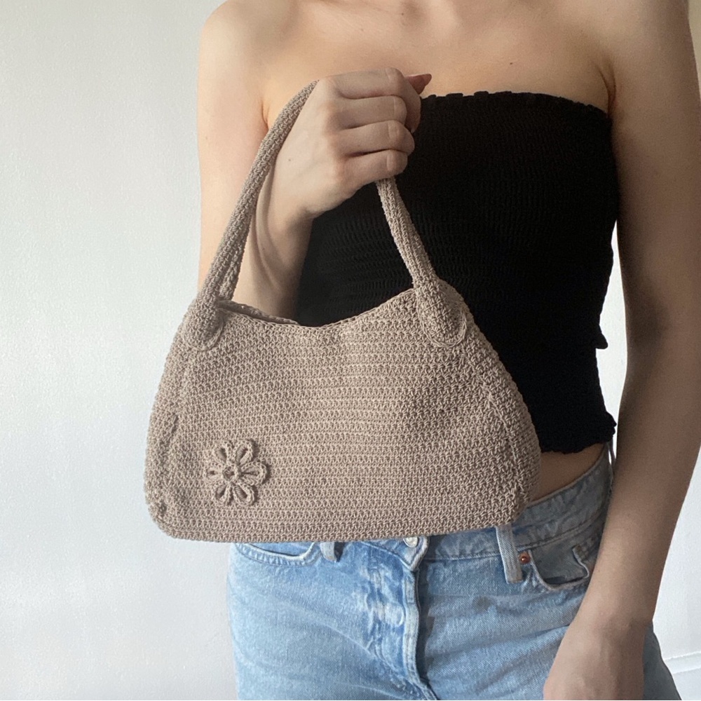 Vintage Beige Crochet Shoulder Bag